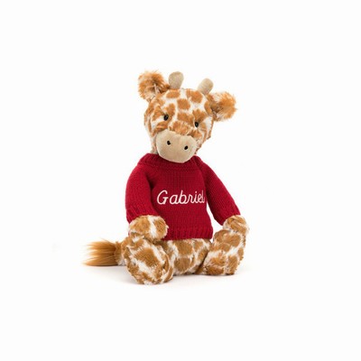 Jellycat Bashful Giraffe with Red Jumper USA | 28734SBRN